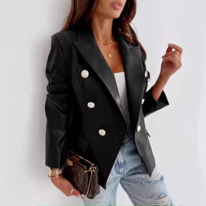 Women's Leather Blazer Tailored Fit Double Lined