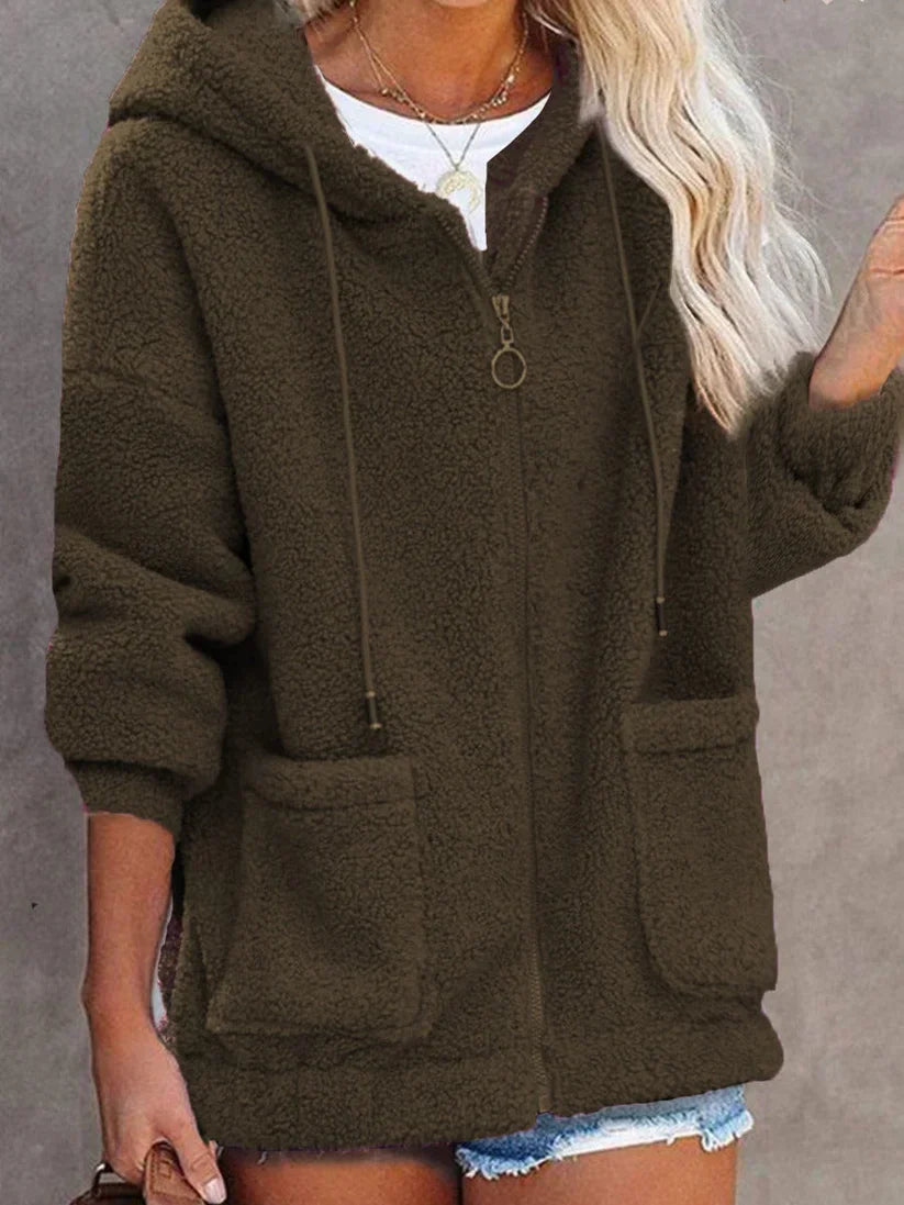 Freya - Plüschjacke Oversized mit Reißverschluss - IdealeKleiden