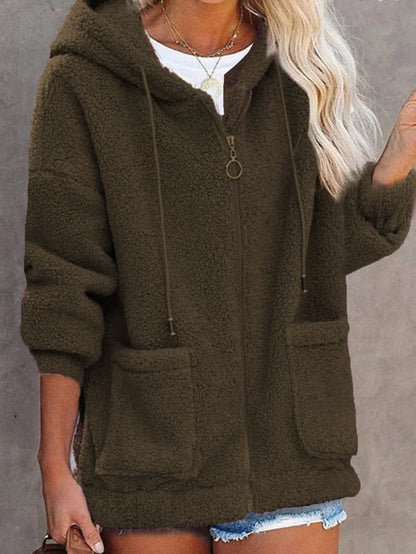 Freya - Plüschjacke Oversized mit Reißverschluss - IdealeKleiden