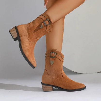 Women's Boots Suede Look Pointed Toe Embroidered