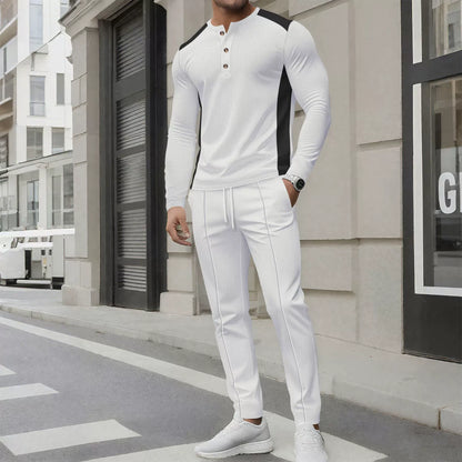 Men's Outfit: Slim Fit Henley Sweater & Trousers