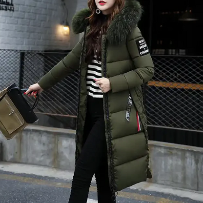 Long Women's Coat with Fur Collar Luxury Design