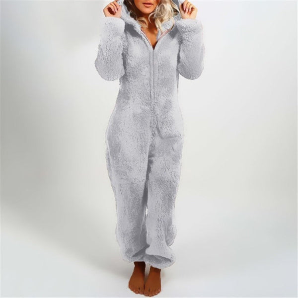 Women's Warm Fleece Onesie with Hood