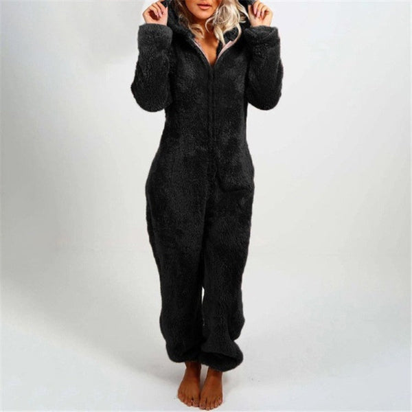 Women's Warm Fleece Onesie with Hood
