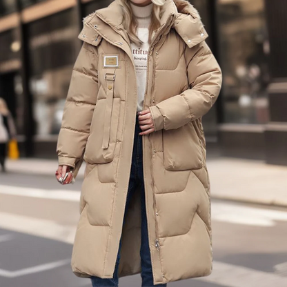 Oversized Quilted Jacket Long with Hood Warm Insulated