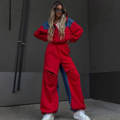 Cozy Lounge Set: Short Hoodie Dress and Wide-Leg Trousers