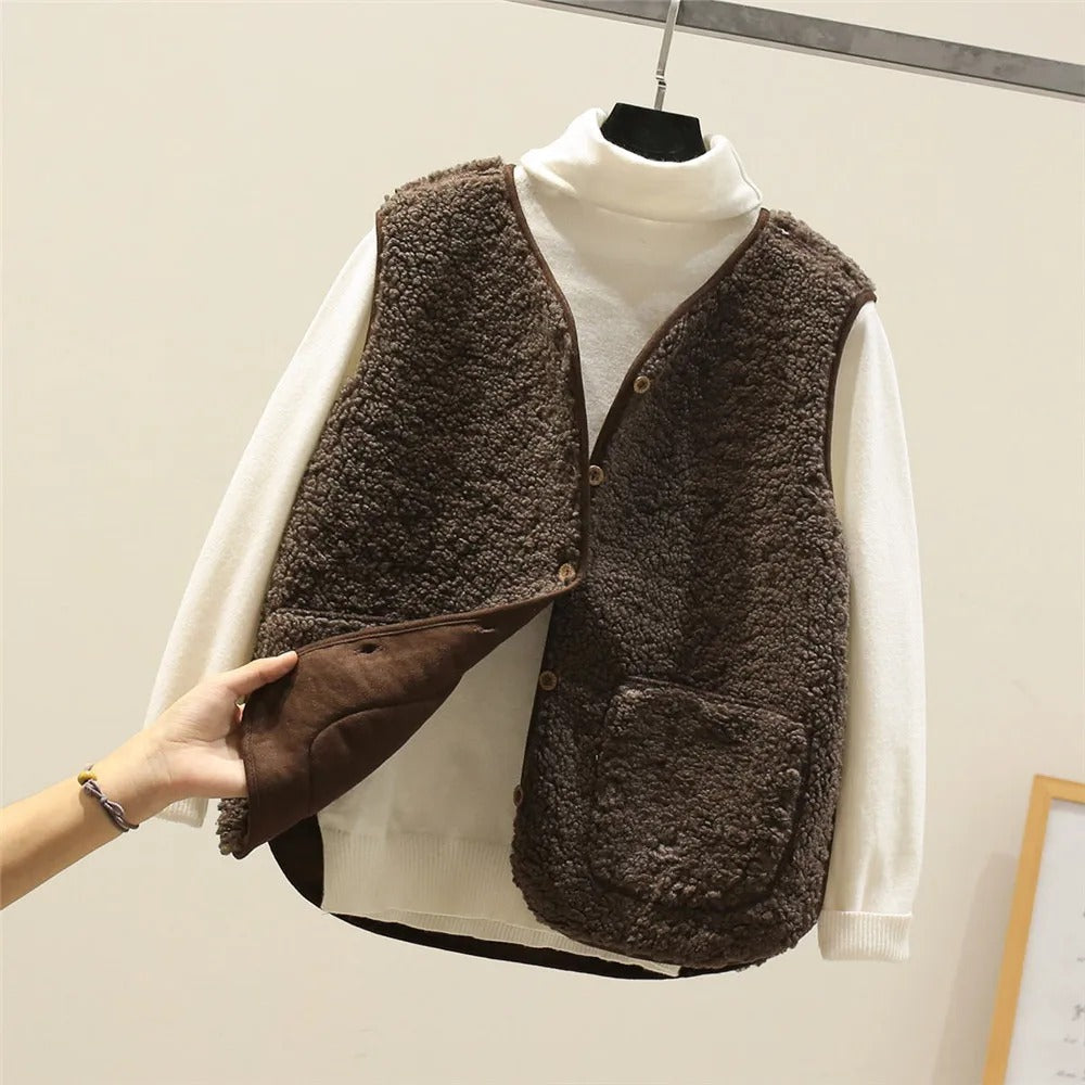 Women's Scarf Vest Fleece Jacket Warm Loose