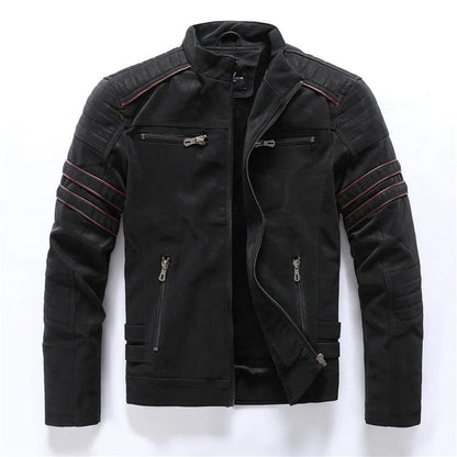 Leather Jacket Slim Fit Quilted Shoulders Zipper