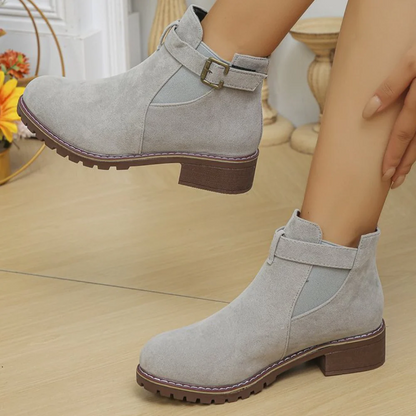 Women's Suede Ankle Boots Buckles Block Heel