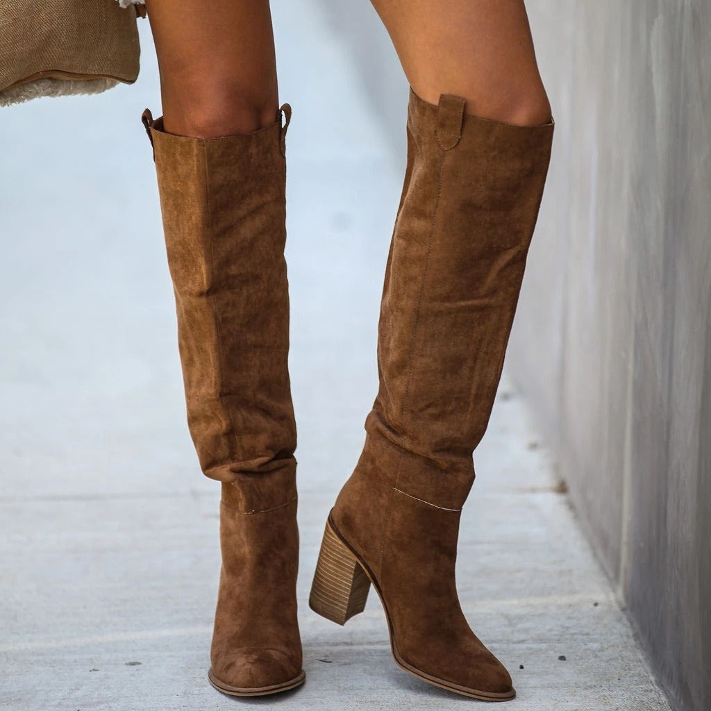 Chic Over-the-Knee Boots Slim Fit Faux Leather Block Heel