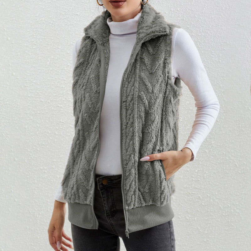 Sleeveless Fleece Jacquard Zip Dress