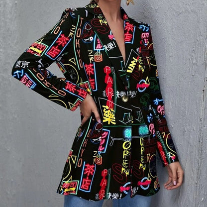 Tailored Blazer Elegant Single-Breasted Abstract Pattern