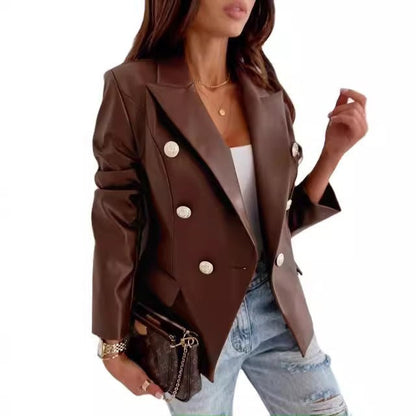 Lederblazer Damen Taillierte Passform Doppelt Gefüttert - IdealeKleiden