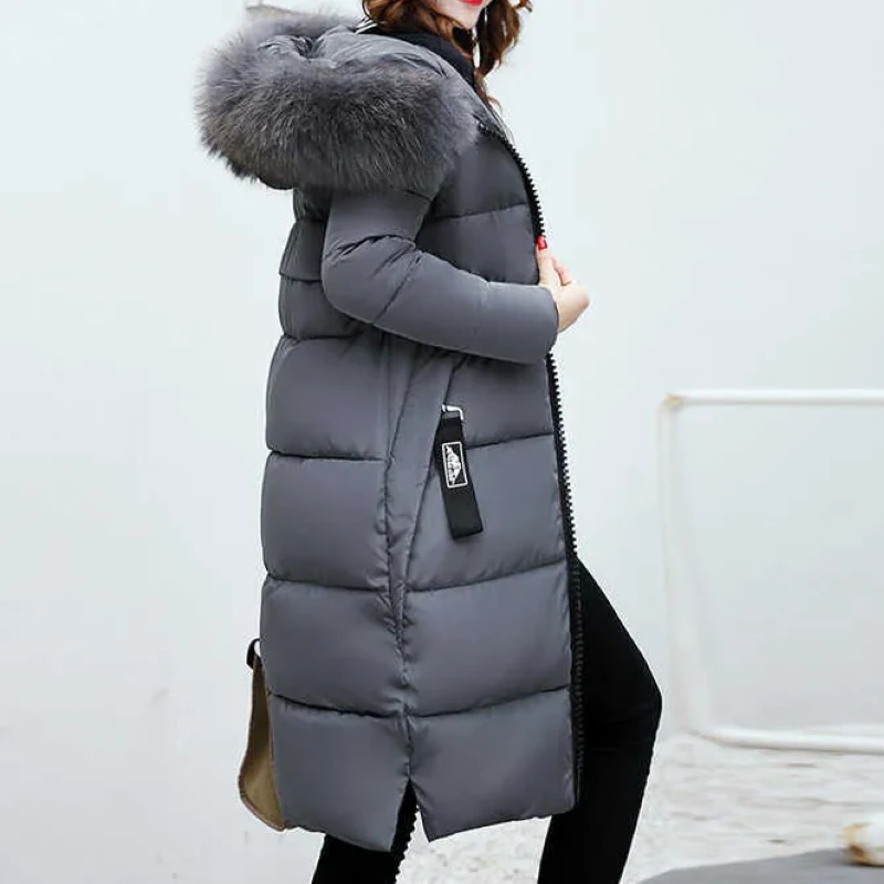 Long Women's Coat with Fur Collar Luxury Design