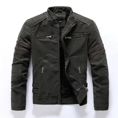 Leather Jacket Slim Fit Quilted Shoulders Zipper