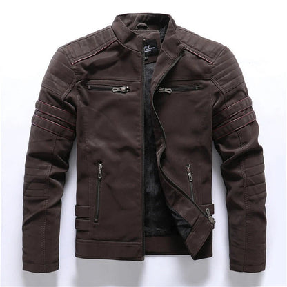 Lederjacke Slim Fit Gesteppte Schultern Reißverschluss - IdealeKleiden