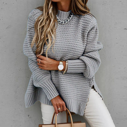Women's Scarf Knitted Sweater Comfortable Crew Neck Long Sleeves