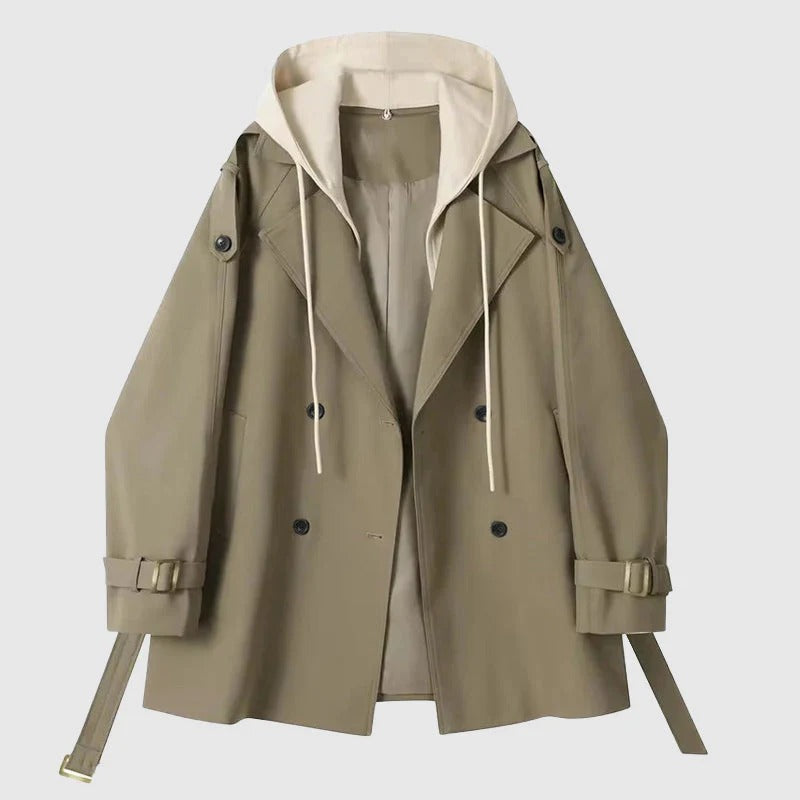 Große Trenchcoat Damen Oversize Kapuze Gürtel Baumwolle Stil - IdealeKleiden