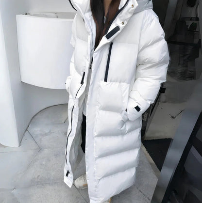 Women's Long Quilted Winter Jacket with Warm Hood