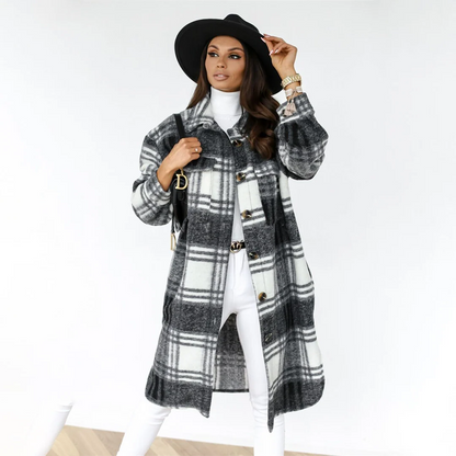 Long Wool Coat Plaid Casual