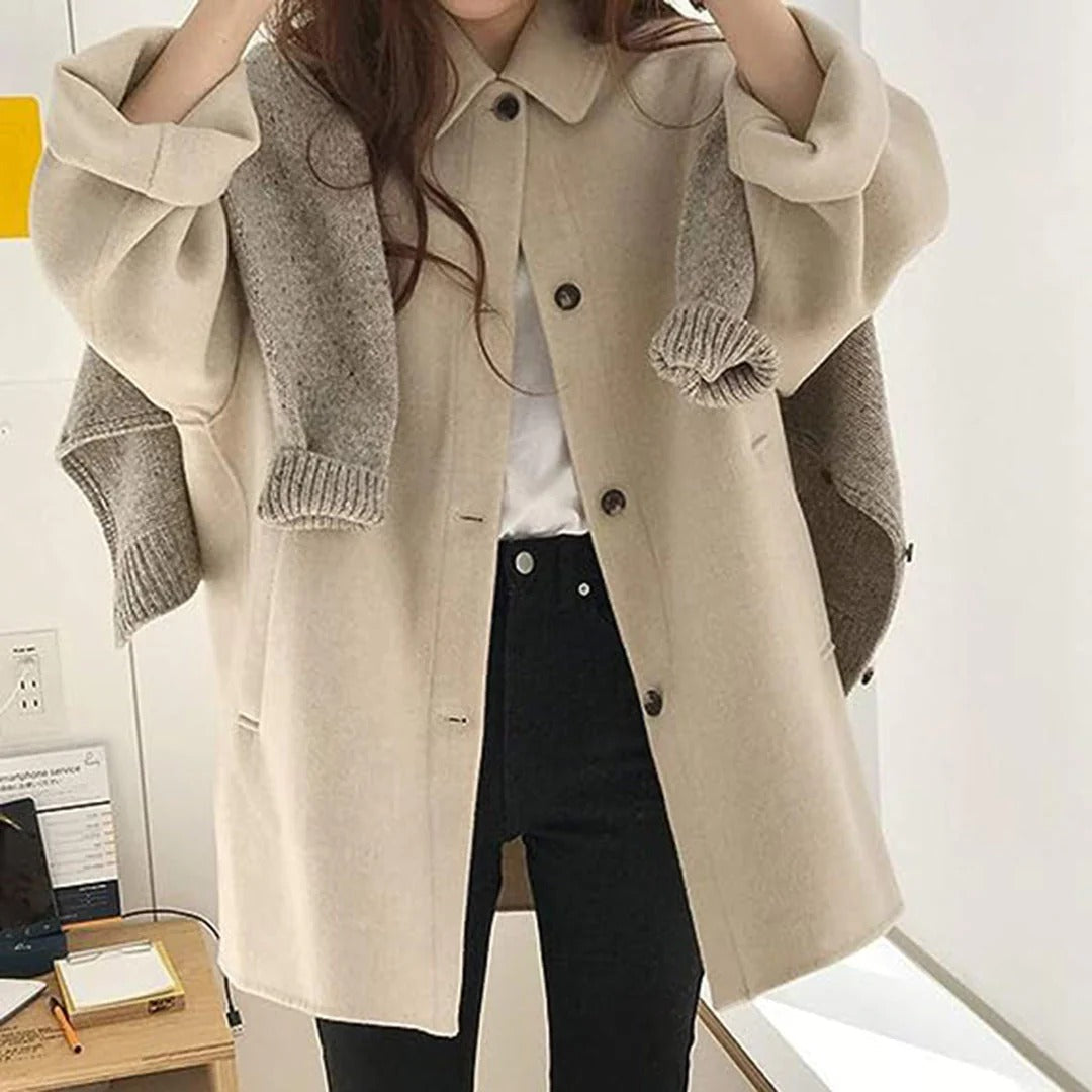 Elegant Women's Jacket Woolly Loose Fit Hip Length