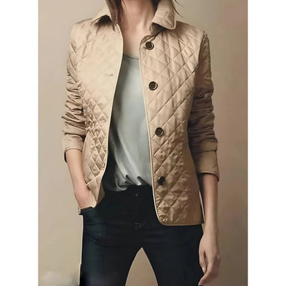 Elegant Quilted Jacket Women's Fitted Diamond Pattern