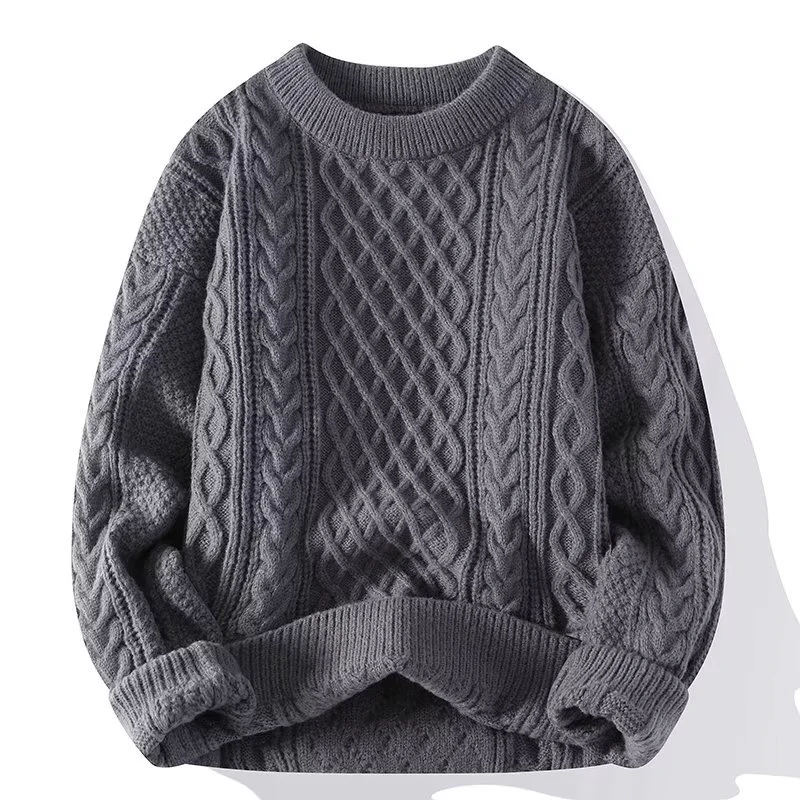 Casual Wool Dress Cable Knit Round Neck