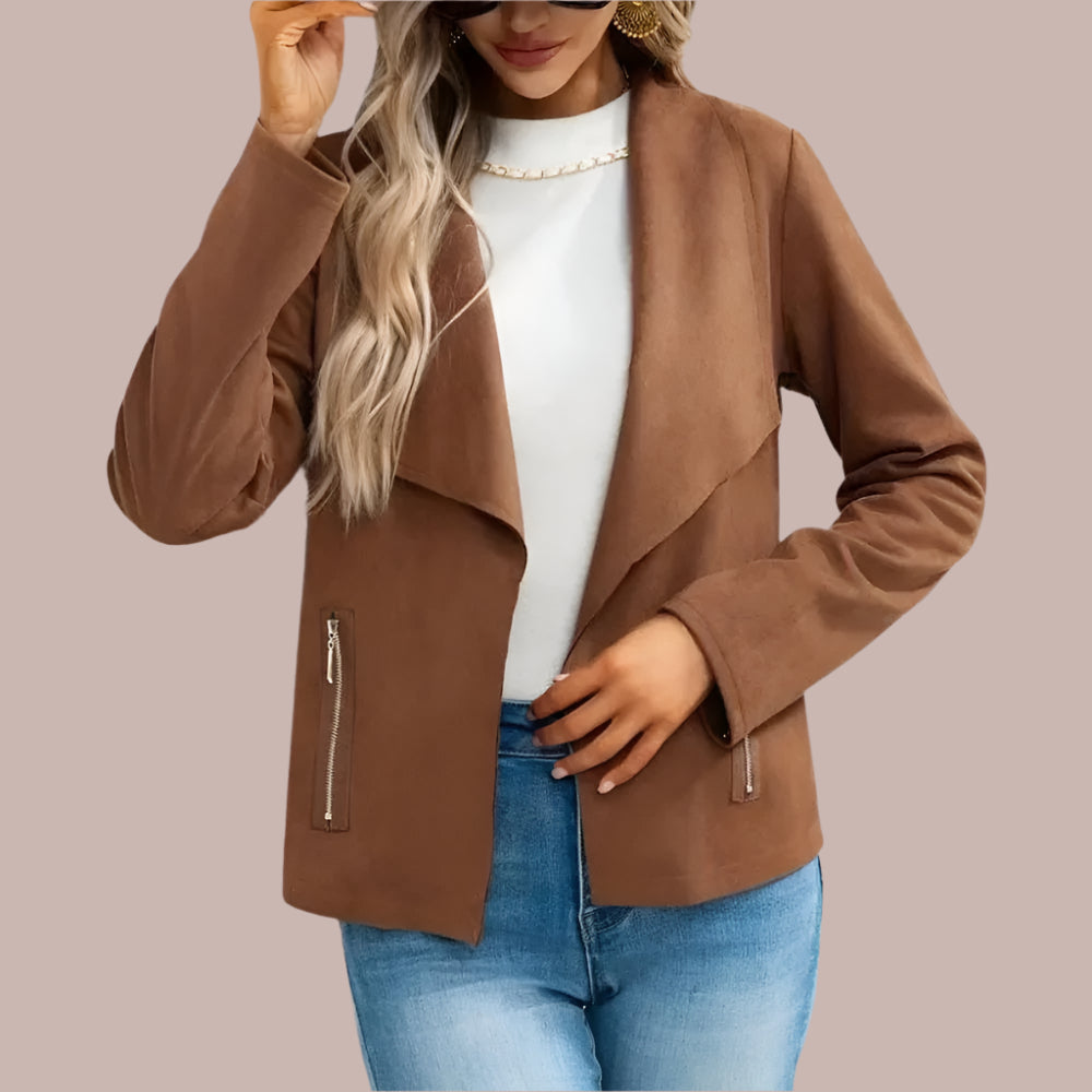 Elegant Suede Jacket Slim Fit Open Front