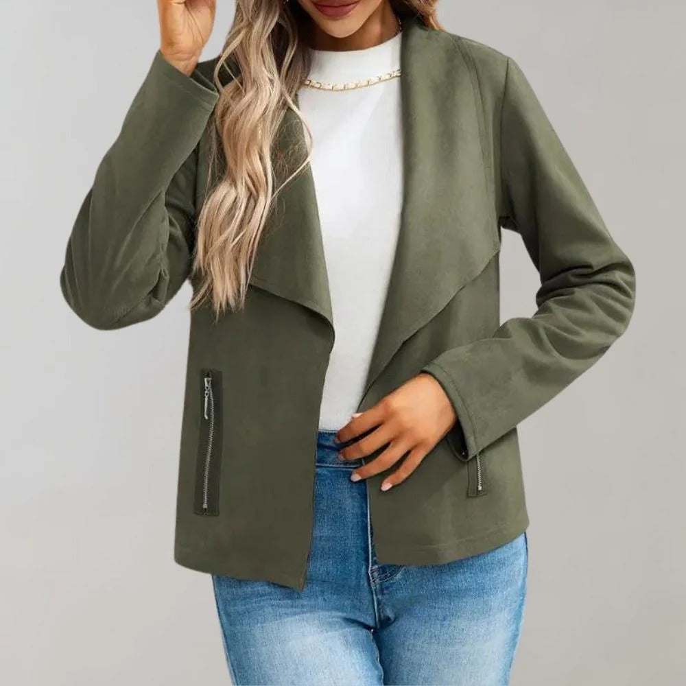Elegant Suede Jacket Slim Fit Open Front