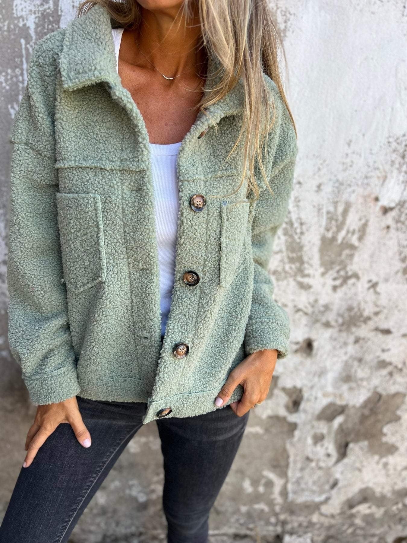 Sheepskin Coat Loose Fit Wide Collar Casual