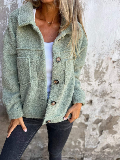 Sheepskin Coat Loose Fit Wide Collar Casual