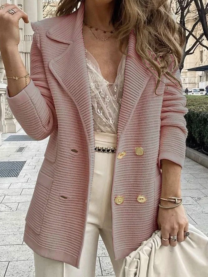 Tailored Men's Dress Ribbed Double-Breasted Jacket