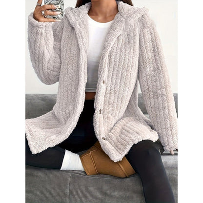 Oversized Teddy Jacket Soft Hood Button Closure