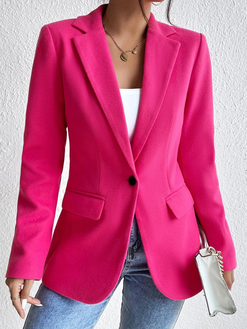Slim Fit Blazer Wool Blend Lapel Collar