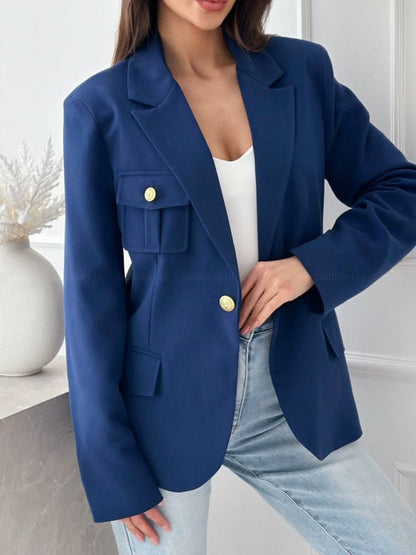 Women's Double-Breasted Long Sleeve Wool Blend Blazer Elegant