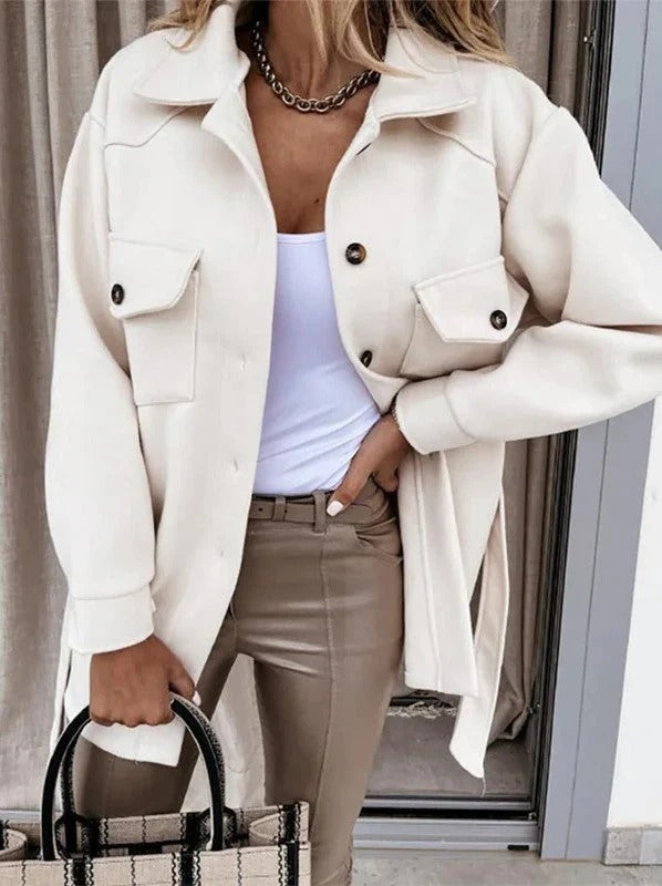 Women's Oversized Windproof Winter Jacket with Button Closure