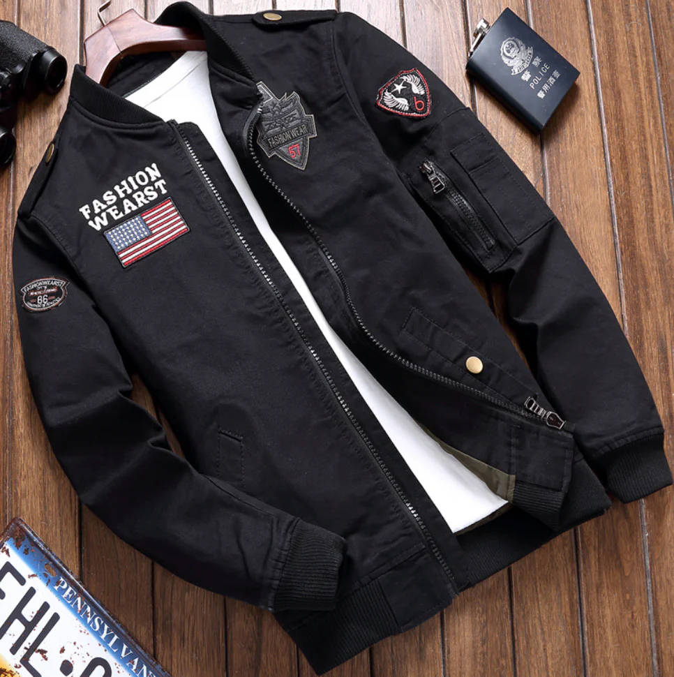 Military Jacket Elegant Cut Embroidered Zipper