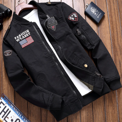 Military Jacket Elegant Cut Embroidered Zipper