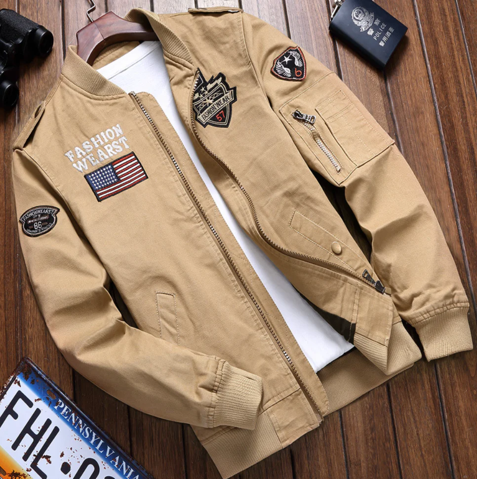 Military Jacket Elegant Cut Embroidered Zipper