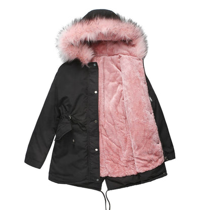 Casual Fleece-Lined Winter Parka with Faux Fur Hood