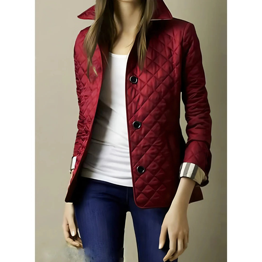 Elegant Quilted Jacket Women's Fitted Diamond Pattern