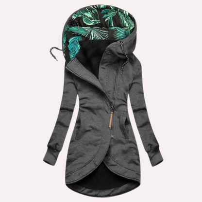 Stylish Fleece Jacket Slim Fit Hood Asymmetrical
