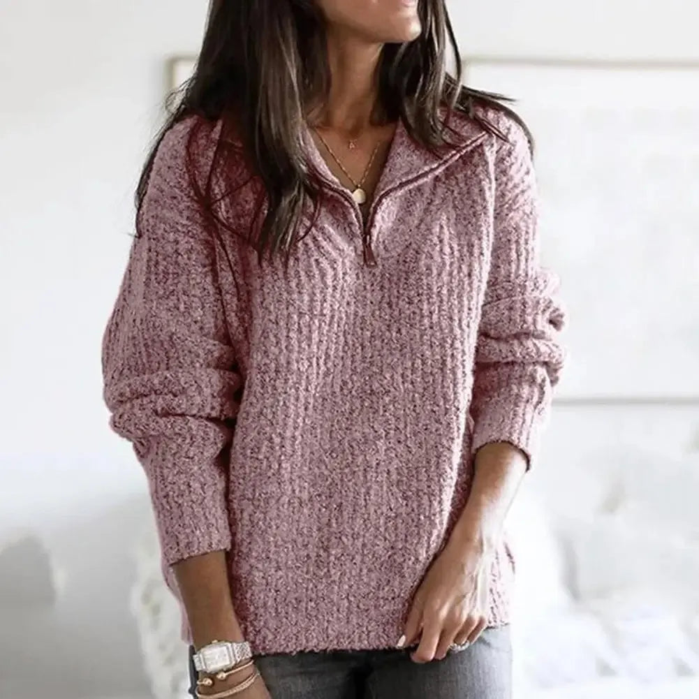 Damen Strickpullover Mit Halbzipper - IdealeKleiden