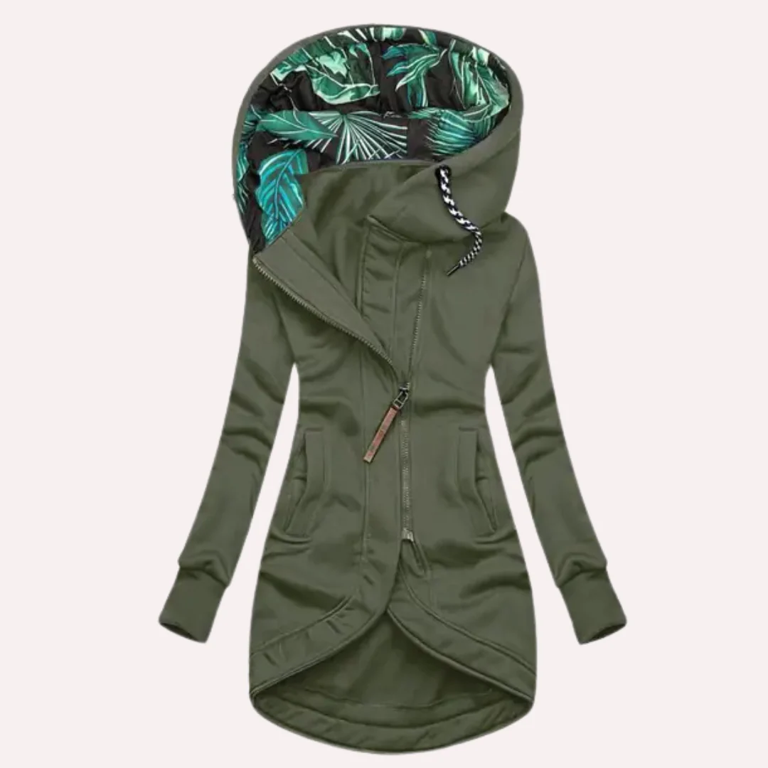 Stylish Fleece Jacket Slim Fit Hood Asymmetrical