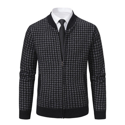 Men's Cardigan Houndstooth Pattern Trendy