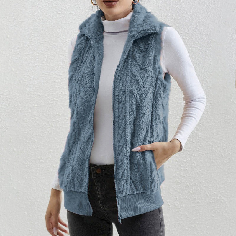 Sleeveless Fleece Jacquard Zip Dress