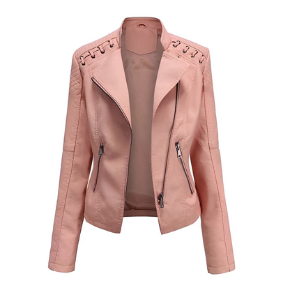 Leather Jacket Slim Fit Asymmetrical Quilted Style