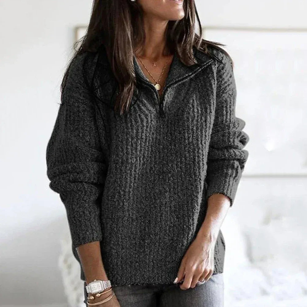 Women's Knitted Jumper with Half-Zip