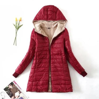 Warm quilted jacket with hood and fleece lining