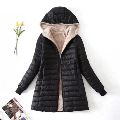 Warm quilted jacket with hood and fleece lining